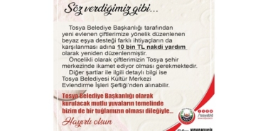 Tosya Belediyesi'nden Genç Çiftlere Jest