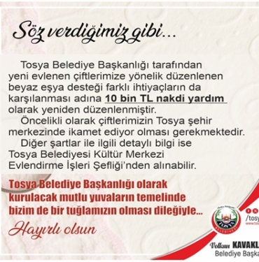 Tosya Belediyesi'nden Genç Çiftlere Jest