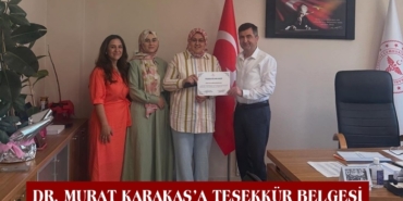 İl Sağlık Müdürlüğü’nden Dr. Murat Karakaş’a Teşekkür Belgesi