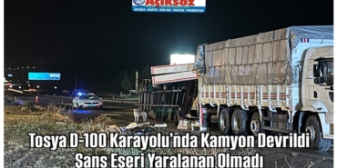 Tosya D-100 Karayolu’nda Kamyon Devrildi: Şans Eseri Yaralanan Olmadı