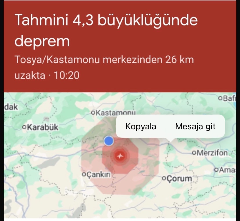 4,3 Büyüklüğünde Deprem Tosya’dan Hissedildi